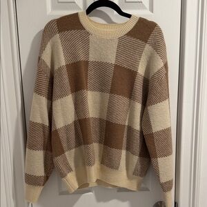 Z Supply Brown and Cream Checkered Sweater